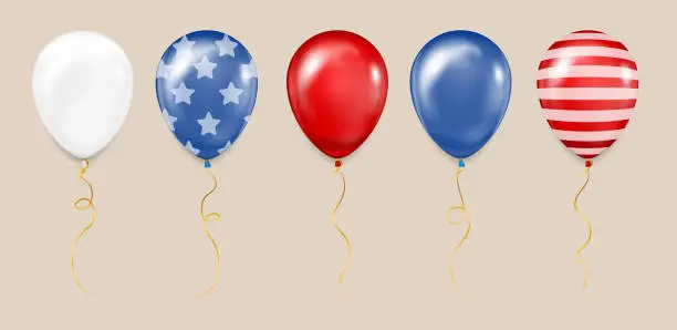 Vector illustration of Collection of balloons with USA flag 4th of july