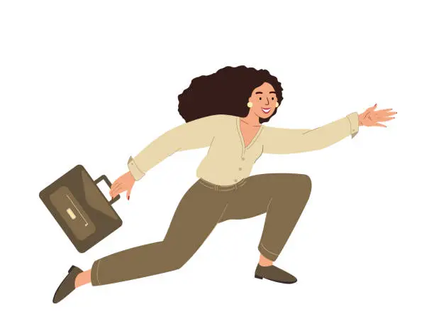 Vector illustration of Woman running , chasing for Career Growth. Salary,income growth,promotion at work.Employee growing from low to high level,becoming successful.Flat vector illustration isolated on white background