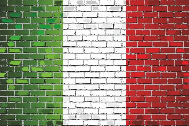 Vector illustration of Shiny flag of the Italy on a brick wall