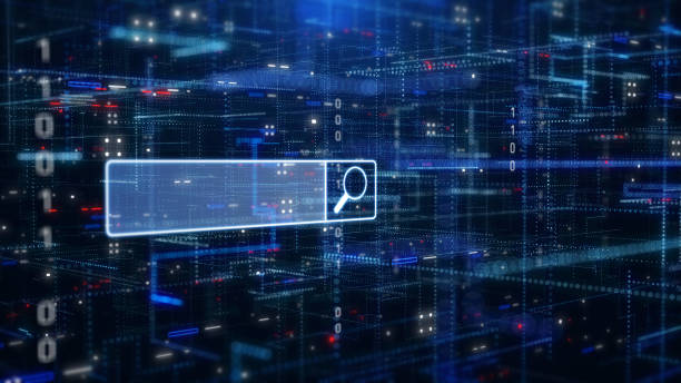 ai technology power search engine button optimization. digital data command prompt for article automatic generator illustration concept. - zoeken stockfoto's en -beelden