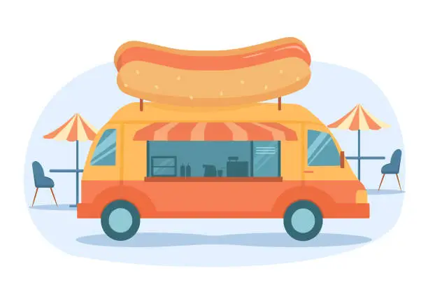 Vector illustration of Food track with hot dog concept