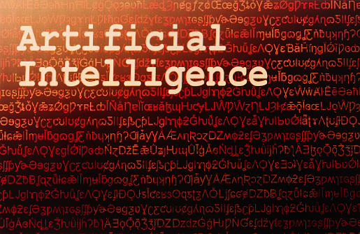 Photograph of a computer screen displaying the words Artificial Intelligence, on a backdrop of meaningless special characters. This symbolizes the 