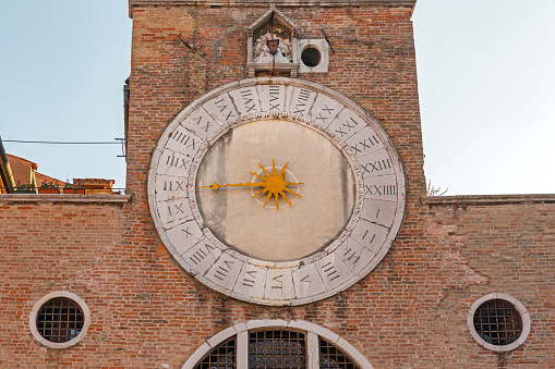 Large Clock Dial With One Hand at San Giacomo di Rialto Church in Venice Italy