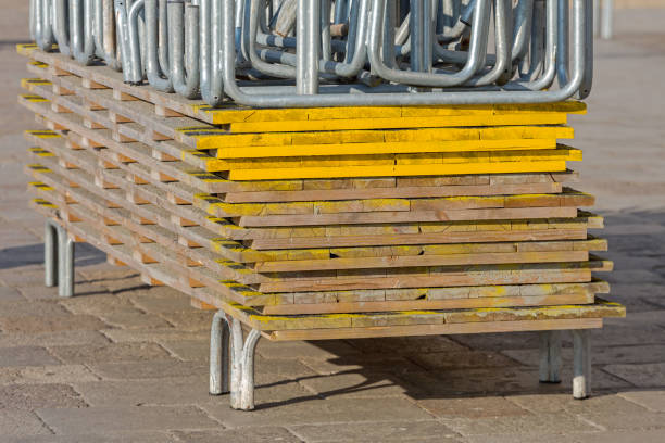 Stack of Raised Walkway Platforms Ready for Floods in Venice Italy