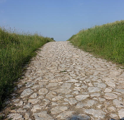 Country road with stone pavement