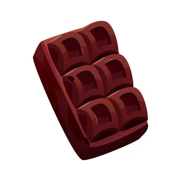 Vector illustration of Dark, brown chocolate bar piece with bites