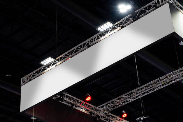 istock Hanging white indoor billboard with spot light 1496939417