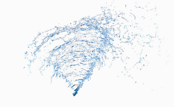 istock 3d water splash transparent, clear blue water scattered around isolated on white background. 3d render illustration 1496941284