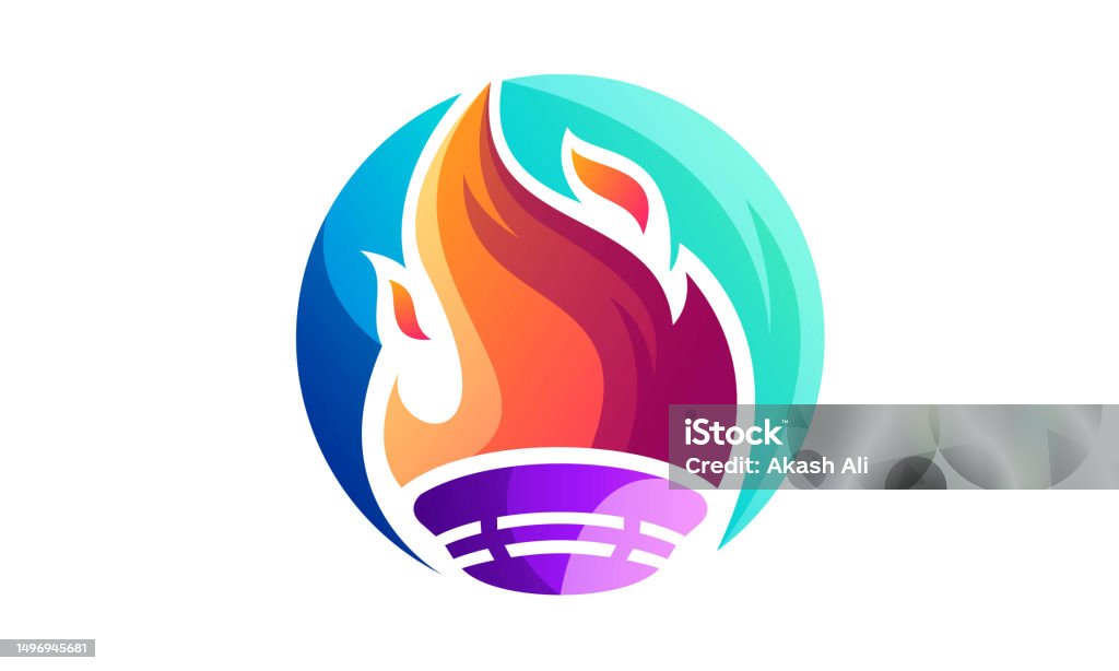 Icon Api Obor Logo Obor Api Dalam Template Vektor Gaya Warna Gradien Ilustrasi Stok ...