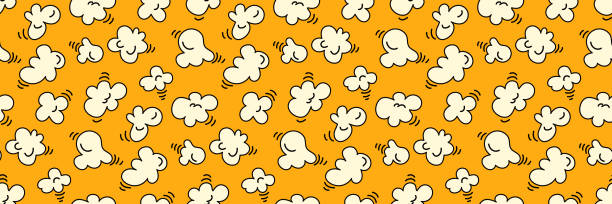 illustrations, cliparts, dessins animés et icônes de motif sans couture de pop-corn sur fond jaune vif. illustration vectorielle mignon style de dessin animé - croustillant