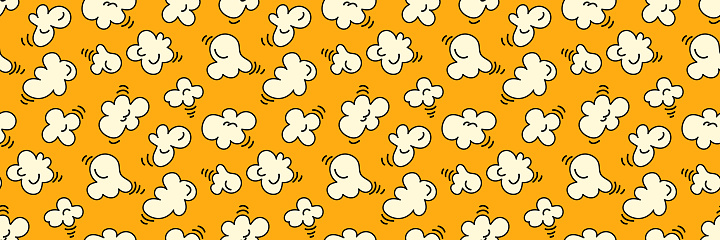 Popcorn seamless pattern on bright yellow background design. vector illustration cute cartoon style