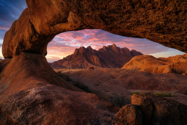 Dramatic Sunset Over Spitzkoppe in Namibia, Africa stock photo