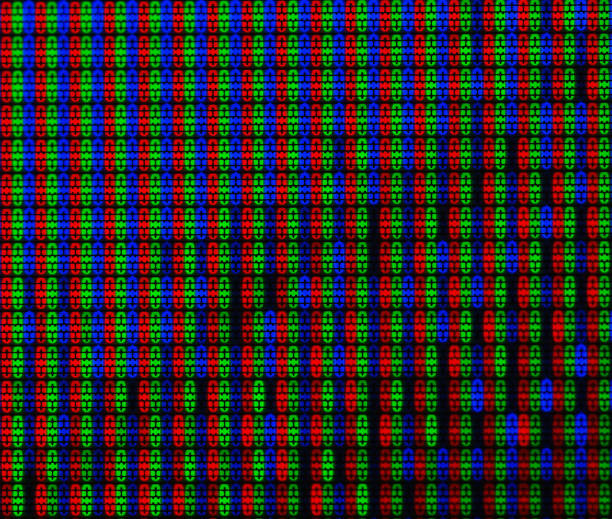 toma macro de la pantalla del televisor que muestra píxeles individuales - led abstract the media textured effect fotografías e imágenes de stock