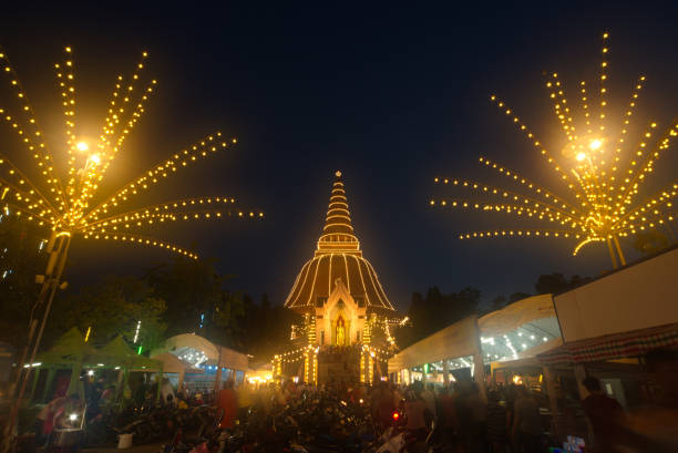 Night time of Phra Pathom Chedi or Phra Thom Chedi, which is one of the largest and tallest chedi in Thailand. And is an important religious place. Located at Nakhon Pathom Province in Thailand.
