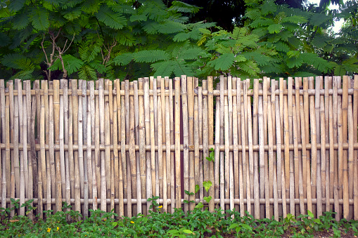 Close up wooden garden fence in rural area of Bangkok, Thailand