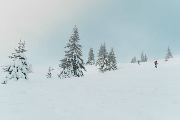 istock Group of people making their way up a snowy, wintery hill 1496953701