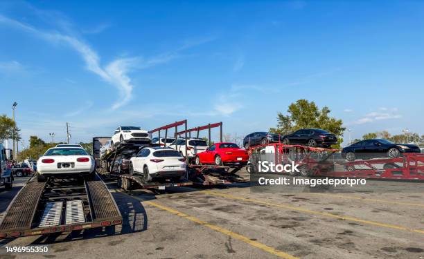 Car Transportation Truck And Used Cars Stock Photo - Download Image Now - Car, Auction, Freight Transportation