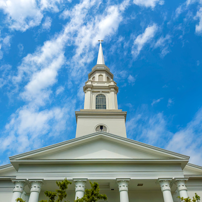 Close up church exterior over sky in downtown Sarasota, Florida