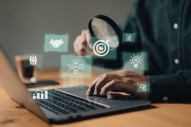 istock Magnifying glass focus for competitive analysis, creative, idea, innovation, motivation planning development leadership and Business analysis 1496955704