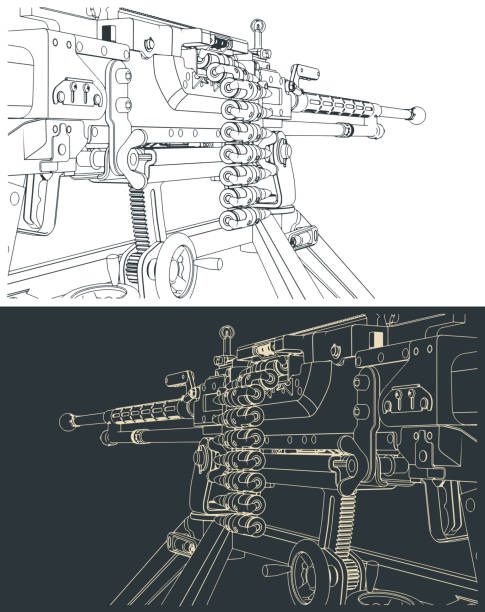 Heavy machine gun close-up Stylized vector illustrations of heavy machine gun close up tripod attack stock illustrations
