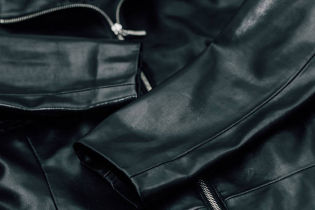 istock Black texture eco soft leather, fashionable jacket 1496963077