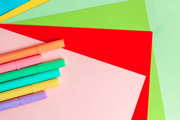 istock Colored felt-tip pens liners for drawing and creativity with colored paper 1496965389
