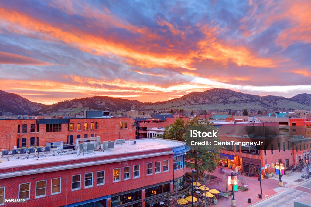 Boulder, Colorado Boulder is 25 miles northwest of the Colorado state capital of Denver. Boulder - Colorado Stock Photo
