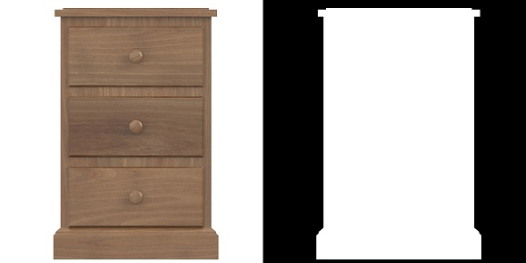 3D rendering illustration of a 3 drawer bedside