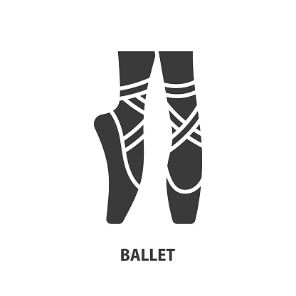 Ballet glyph icon. Pointe shoes sign. Ballet shoes vector symbol.