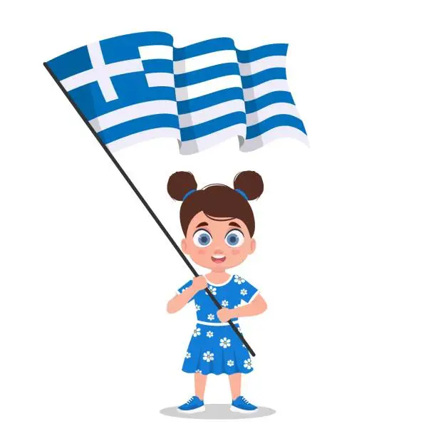 Vector illustration of Girl with the flag of Greece.