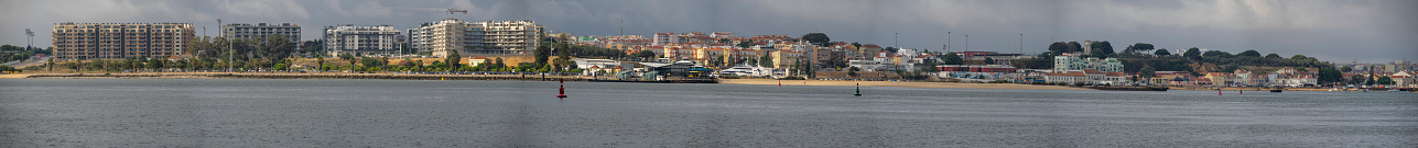 great panoramic view of the urbanized area of ​​the municipality of Seixal including the Benfica football training center seen from Barreiro.