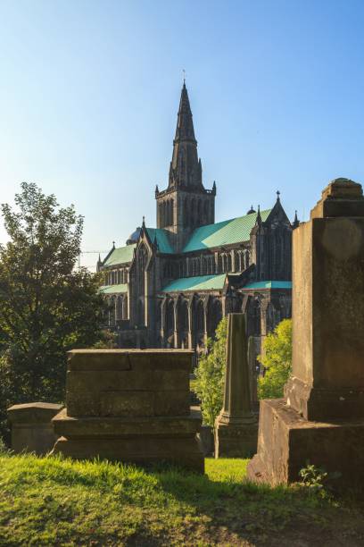 view of glasgow cathedral on a sunny summer day. scotland, uk. - uk cathedral cemetery day imagens e fotografias de stock
