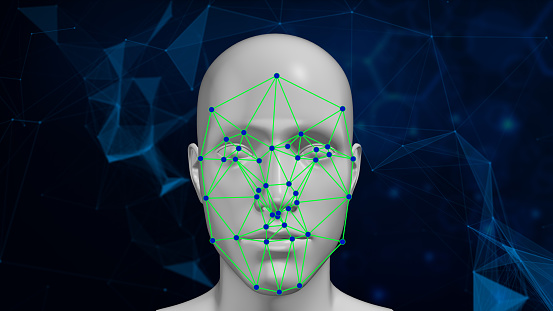 Experience the future of enhanced security with this captivating stock image. It showcases advanced biometric facial recognition technology, utilizing artificial intelligence and cutting-edge interfaces for secure identity verification. The image embodies the concept of enhanced security through its depiction of futuristic computer graphics, digital transformation, and data analysis.