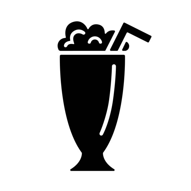 ilustrações de stock, clip art, desenhos animados e ícones de milkshake with straw black silhouette icon - malt white background alcohol drink