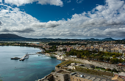 View of the city of Corfu in Greece with harbor. Summer