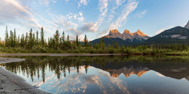 istock Panoramic view of Three Sisters in Canmore, Banff National Park summer time 1496994852