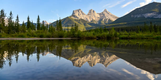 istock Panoramic view of Three Sisters in Canmore, Banff National Park summer time 1496994900