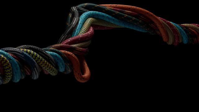 Colorful 3D Rendered Twisted Para Cord Animation Over Black Background