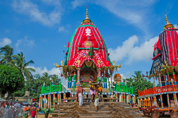 08th july 2022 puri odisha india :The day before the bahuda yatra, priests are preparing in front of the chariot in front of Gundicha temple in Puri.