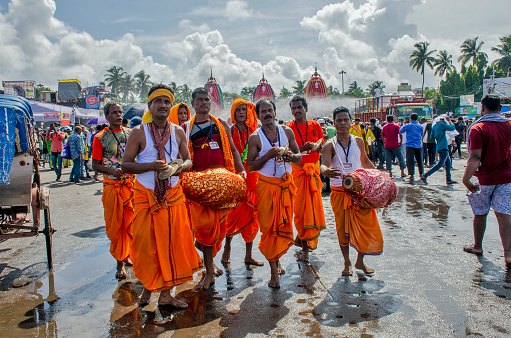 8th july 2022 puri odisha india:In Bahuda Yatra near Gundicha Temple in Puri, pilgrims from different parts of the country are singing bhajans and dancing happily.