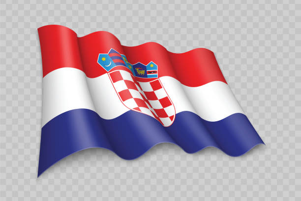 illustrazioni stock, clip art, cartoni animati e icone di tendenza di bandiera realistica che sventola 3d della croazia - croatian flag