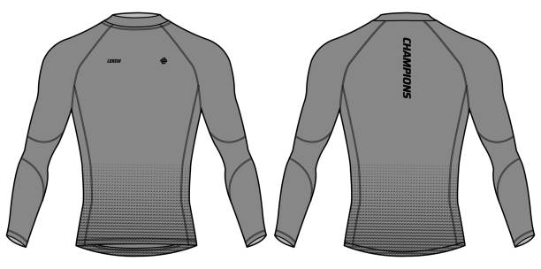 ilustrações de stock, clip art, desenhos animados e ícones de long sleeve compression running base layer top t shirt flat sketch design illustration, tight fit top design vector template, active wear compression top concept with front and back view - cycling vest