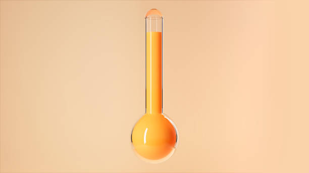 3d rendering of high temperature levels, thermometer and orange colored stage, horizontal position