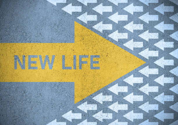 istock (Yellow) new life road marking arrow symbol, against many small obstacles (white arrows) 1497007733