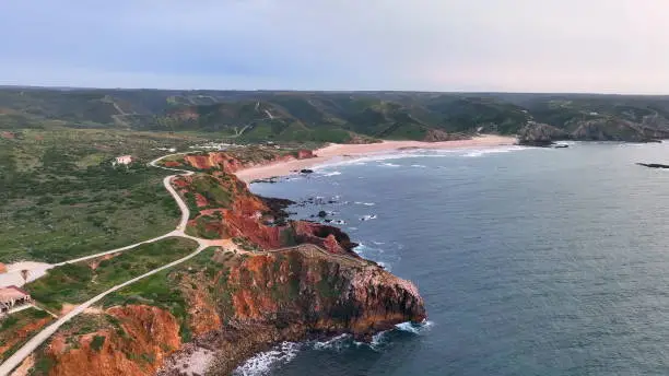 Photo of Aerial view of the Waves in the Atlantic Ocean at the Carrapateira.