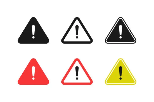 Vector illustration of Warning or Danger Sign Icon Set. Triangle Caution Vector Design on White Background.