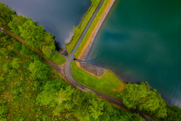 istock Aerial view of green summer forest and blue river 1497009627