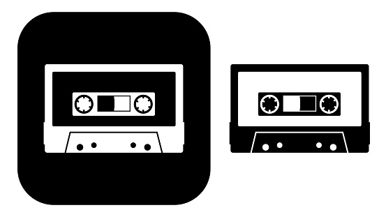 Vector illustration of two black and white audio cassette note icons.