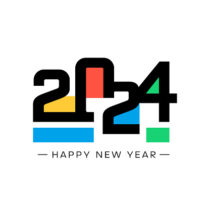 Happy New Year 2024 text design. for Brochure design template, card, banner isolated on white background