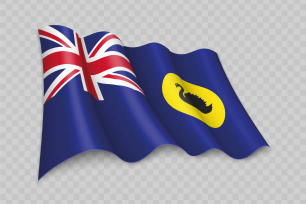 3D Realistic waving Flag of Western Australia is a state of Australia 3D Realistic waving Flag of Western Australia is a state of Australia on transparent background western australia flag stock illustrations
